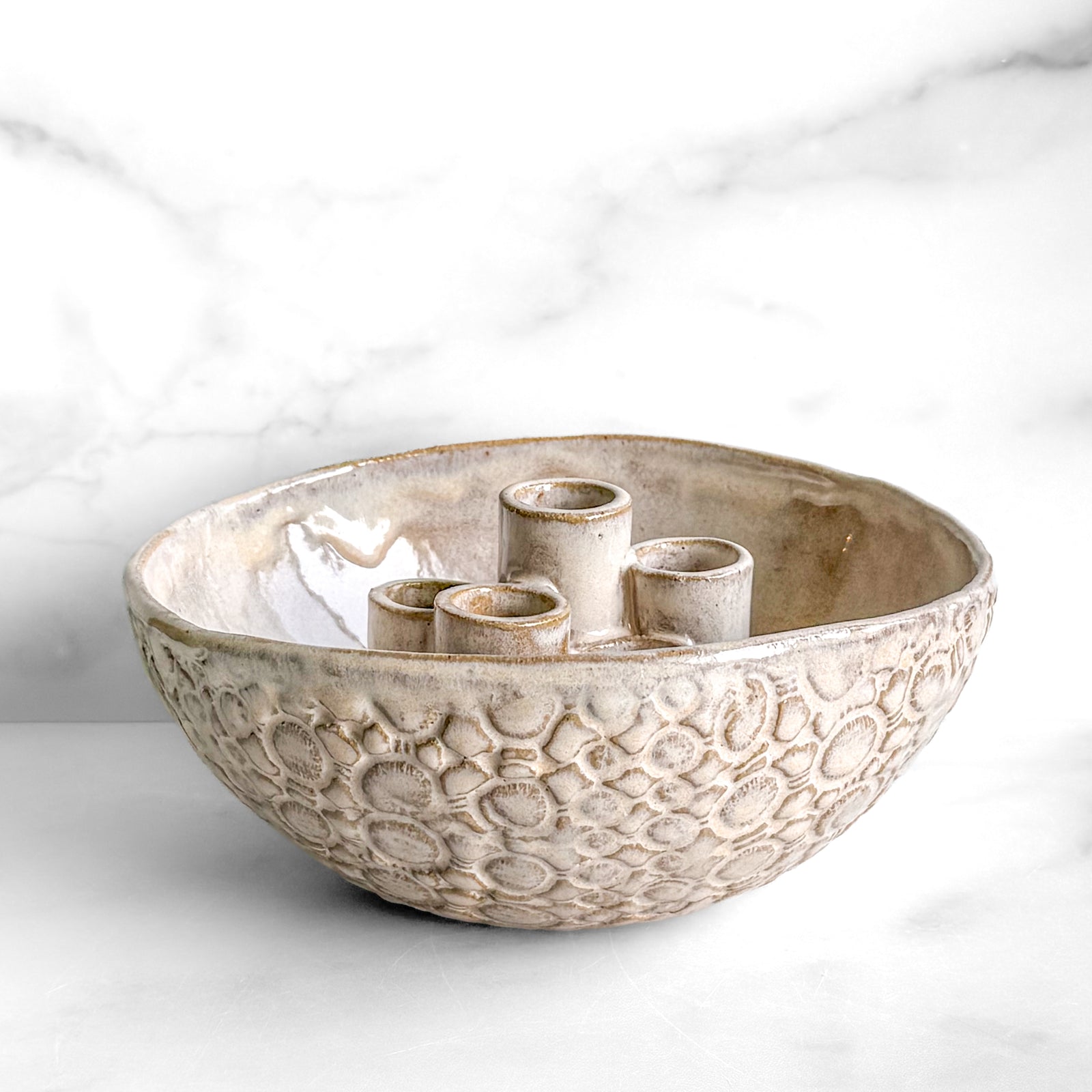 Handmade Embossed Flower Frog Vessel by Orphan Ten